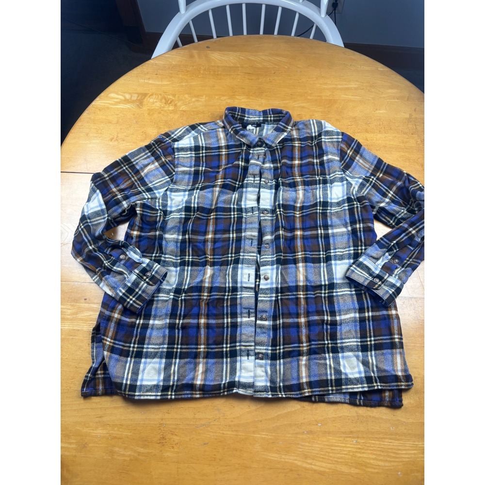 Madewell Flannel Shirt Womens XL Blue Brown Plaid Button Down Long Sleeve Pocket